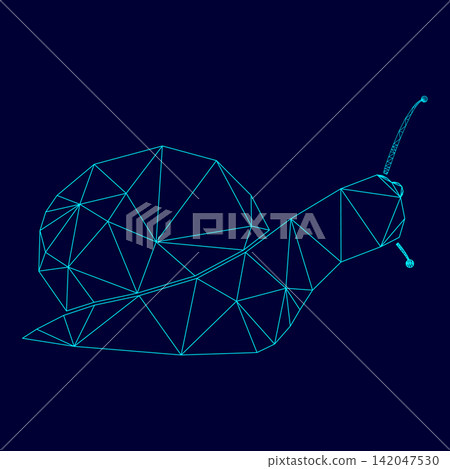 Snail silhouette low poly triangulation triangulated polygonal electric cyan blue vibrant aqua neon color vector illustration image outline contour line 142047530