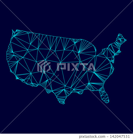 Map of America low poly triangulation triangulated polygonal electric cyan blue vibrant aqua neon color vector illustration image outline contour line Map of America low poly triangulation triangulated polygonal electric cyan blue vibrant aqua neon color vector illustration image outline contour line 142047531