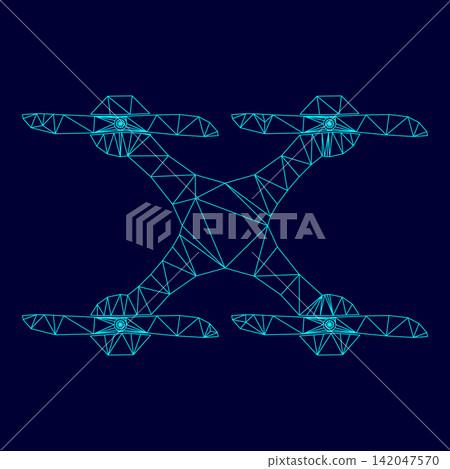 Drone low poly triangulation triangulated polygonal electric cyan blue vibrant aqua neon color vector illustration image outline contour line Drone low poly triangulation triangulated polygonal electric cyan blue vibrant aqua neon color vector illustration image outline contour line 142047570