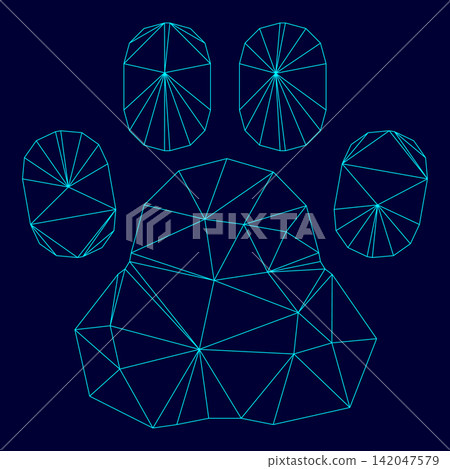 Animal footprint low poly triangulation triangulated polygonal electric cyan blue vibrant aqua neon color vector illustration image outline contour line Animal footprint low poly triangulation triangulated polygonal electric cyan blue vibrant aqua neon color vector illustration image outline contour line 142047579