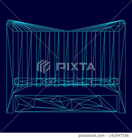 Baby bed low poly triangulation triangulated polygonal electric cyan blue vibrant aqua neon color vector illustration image outline contour line Baby bed low poly triangulation triangulated polygonal electric cyan blue vibrant aqua neon color vector illustration image outline contour line 142047586