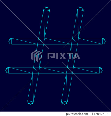 Hashtag low poly triangulation triangulated polygonal electric cyan blue vibrant aqua neon color vector illustration image outline contour line 142047598