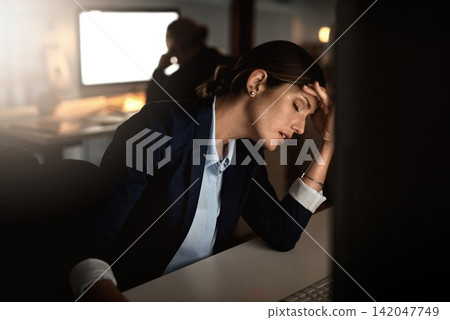 Tired, woman or stress in overtime, burnout or glitch of it, digital or software question in office. Female employee, sleep or eyes closed at headache experience of tech 404 as corporate workaholic Tired, woman or stress in overtime, burnout or glitch of it, digital or software question in office. Female employee, sleep or eyes closed at headache experience of tech 404 as corporate workaholic 142047749