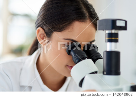 Science, research and microscope for woman scientist in lab for learning, experiment and innovation. Healthcare, investigation and female person for analysis, medical and equipment for future results Science, research and microscope for woman scientist in lab for learning, experiment and innovation. Healthcare, investigation and female person for analysis, medical and equipment for future results 142048902