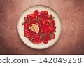 Salmon gravlax with beetroot, Scandinavian snack, beet gravlax, lightly salted fish, homemade, no people, 142049258