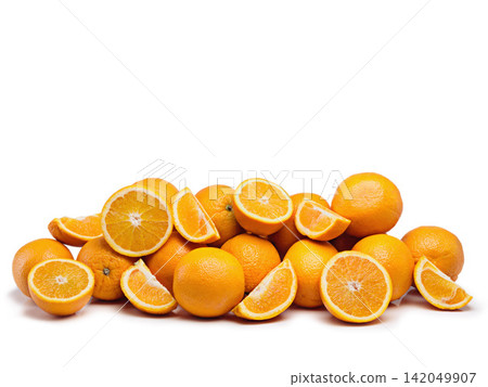 Vitamin C, citrus and orange with fiber, slices in studio for health or wellness in mockup space. Nutrition, healthy and food as fruit, antioxidant and juice for organic, eating and diet as snack Vitamin C, citrus and orange with fiber, slices in studio for health or wellness in mockup space. Nutrition, healthy and food as fruit, antioxidant and juice for organic, eating and diet as snack 142049907