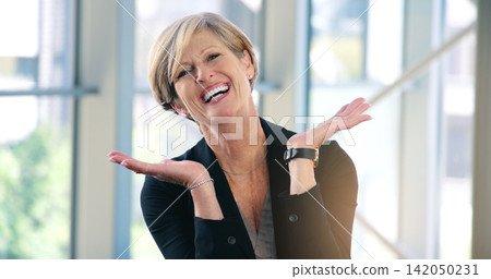 Portrait, business and woman with celebration, excited and smile with professional and emotions with good news. Positive reaction, happy lawyer and attorney in office, emoji and winning with victory Portrait, business and woman with celebration, excited and smile with professional and emotions with good news. Positive reaction, happy lawyer and attorney in office, emoji and winning with victory 142050231