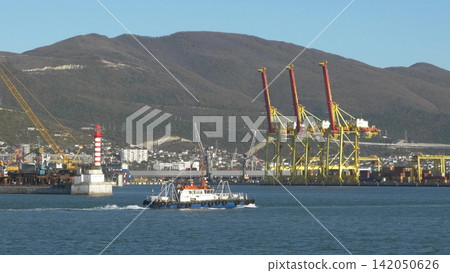 Novorossiysk Russia June 28 2026 Vessel Adis sailing in the commercial seaport of Novorossiysk on a sunny day 142050626