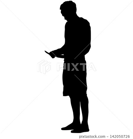 Black silhouette of man taking selfie with smartphone on white background Black silhouette of man taking selfie with smartphone on white background 142050726