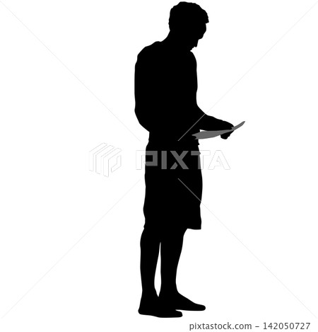 Black silhouette of man taking selfie with smartphone on white background Black silhouette of man taking selfie with smartphone on white background 142050727