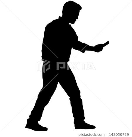 Black silhouette of man taking selfie with smartphone on white background Black silhouette of man taking selfie with smartphone on white background 142050729