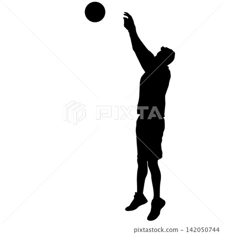 Black silhouette of young man playing basketball on white background Black silhouette of young man playing basketball on white background 142050744