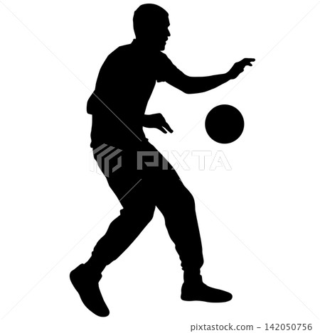 Black silhouette of young man playing basketball on white background Black silhouette of young man playing basketball on white background 142050756