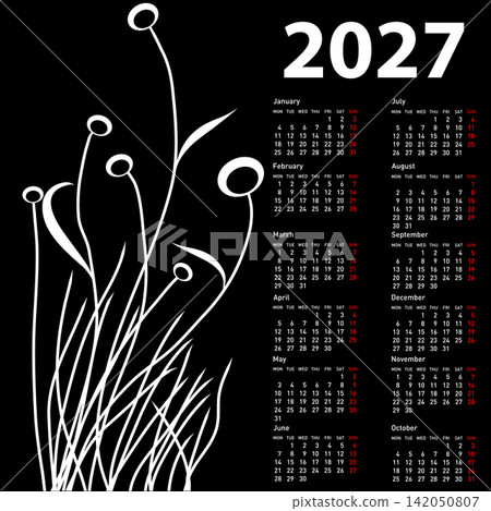 2027 calendar with abstract black and white flower design on white background 2027 calendar with abstract black and white flower design on white background 142050807