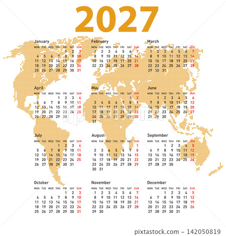 2027 calendar with world map background on white background 2027 calendar with world map background on white background 142050819