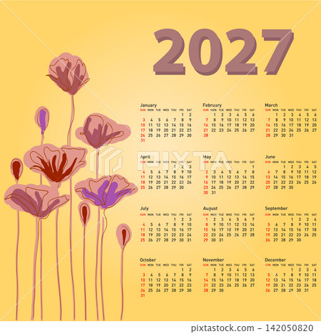 2027 calendar with abstract colorful flowers on orange yellow apricot background 2027 calendar with abstract colorful flowers on orange yellow apricot background 142050820