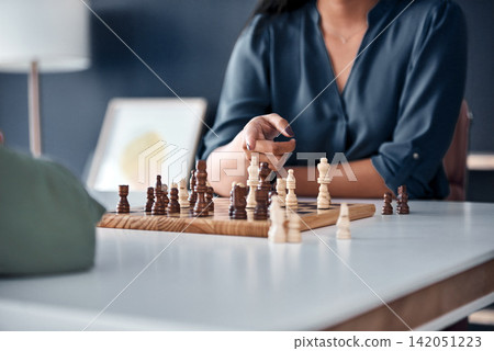 Board game, chess or business hands in office for thinking, planning or movement strategy. Work, partnership or friends in workplace for brain, learning or creative visual problem solving solution Board game, chess or business hands in office for thinking, planning or movement strategy. Work, partnership or friends in workplace for brain, learning or creative visual problem solving solution 142051223