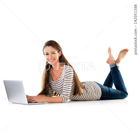 Laptop, search and portrait of woman on studio floor for education, research or online course on white background. Elearning, pc and entrepreneur with web communication for upskill training sign up Laptop, search and portrait of woman on studio floor for education, research or online course on white background. Elearning, pc and entrepreneur with web communication for upskill training sign up 142051386