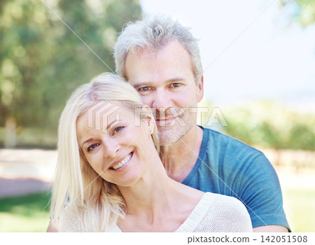 Mature, couple and portrait smile in nature for travel vacation for summer holiday, backyard or anniversary. Man, woman and face in forest for exploring date for happiness or bonding, calm or trees Mature, couple and portrait smile in nature for travel vacation for summer holiday, backyard or anniversary. Man, woman and face in forest for exploring date for happiness or bonding, calm or trees 142051508