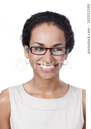 African woman, thinking and business in studio for career choice, planning and decision on white background. Business person, worker or secretary with glasses for vision, ideas and job objectives African woman, thinking and business in studio for career choice, planning and decision on white background. Business person, worker or secretary with glasses for vision, ideas and job objectives 142051589