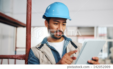 Architect, research and man with tablet in building, online or plan for property development on web. Civil engineering, project and person with technology, construction and renovation design on app Architect, research and man with tablet in building, online or plan for property development on web. Civil engineering, project and person with technology, construction and renovation design on app 142052009