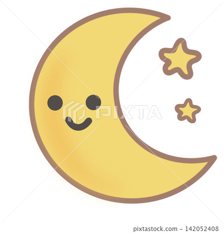 Cute crescent moon character with stars sky space night time sleep lullaby sticker print visual graphic clipart artwork design icon element illustration Cute crescent moon character with stars sky space night time sleep lullaby sticker print visual graphic clipart artwork design icon element illustration 142052408