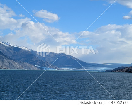 Panoramic Patagonian Mountains and Distant Glacier Panoramic Patagonian Mountains and Distant Glacier 142052584