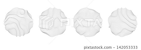 Set of Four Abstract Wavy Contour Line Spheres Topographic Circular Geometric Patterns Distorted Orb Wireframe Illustrations Set of Four Abstract Wavy Contour Line Spheres Topographic Circular Geometric Patterns Distorted Orb Wireframe Illustrations 142053333
