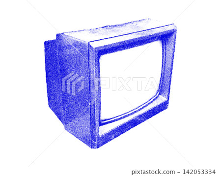 Blue Stippling Retro Television with Risograph Print Effect, Vintage Halftone Texture Vector Blue Stippling Retro Television with Risograph Print Effect, Vintage Halftone Texture Vector 142053334