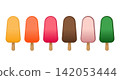 Colorful Popsicle Ice Cream Set with Wooden Sticks, Minimal Summer Dessert Illustration 142053444