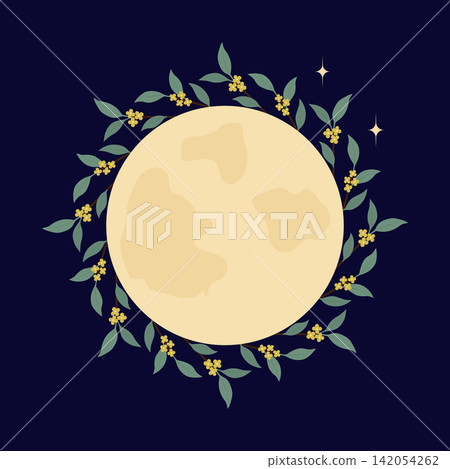 Moon Frame of Osmanthus Branches with Yellow Flowers on Dark Backdrop Mid Autumn Copy space Template. Good for Mid Autumn Festival Posters, cards, invitations, labels, banners and social media designs Moon Frame of Osmanthus Branches with Yellow Flowers on Dark Backdrop Mid Autumn Copy space Template. Good for Mid Autumn Festival Posters, cards, invitations, labels, banners and social media designs 142054262