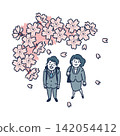 A set of cherry blossoms and a man and woman in suits. 142054412