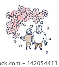 A set of cherry blossoms and an elderly couple. 142054413