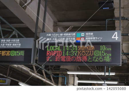 Destination signs for the Saikyo Line and Rinkai Line installed on the station platform. 142055080