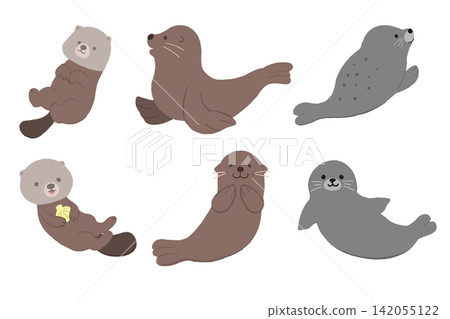 Sea creatures illustration set Sea creatures illustration set 142055122