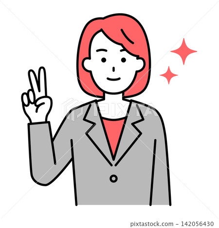 A woman in a suit making a peace sign A woman in a suit making a peace sign 142056430