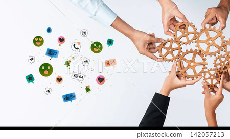 Collaboration and Communication Concept with Social Media Icons and Wooden Gears Representing Teamwork and Interaction in Modern Business Environment Gluon Collaboration and Communication Concept with Social Media Icons and Wooden Gears Representing Teamwork and Interaction in Modern Business Environment Gluon 142057213