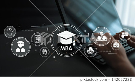 Conceptual Representation of MBA Education with Graduation Cap, Icons of Learning, and Modern Technology in a Stylish Workspace. Entropy Conceptual Representation of MBA Education with Graduation Cap, Icons of Learning, and Modern Technology in a Stylish Workspace. Entropy 142057228