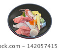 Bowl of rice topped with sashimi  142057415