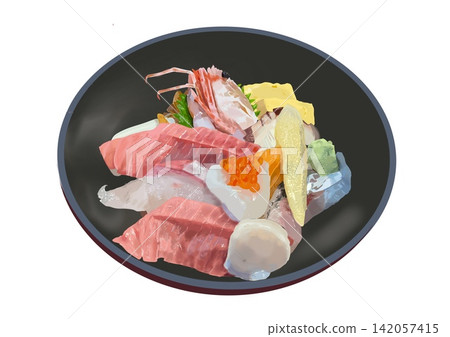 Bowl of rice topped with sashimi Bowl of rice topped with sashimi 142057415