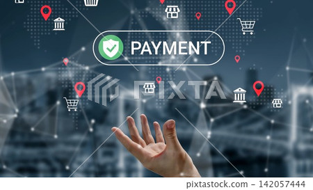 Hand Reaching Out Amidst Digital Payment Symbols and Icons Signifying E-commerce Connections in Modern Financial Transactions Gluon Hand Reaching Out Amidst Digital Payment Symbols and Icons Signifying E-commerce Connections in Modern Financial Transactions Gluon 142057444