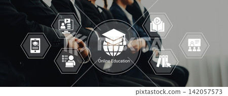 Modern Online Education Concept with Icons Representing Digital Learning, Training, and Growth Opportunities for Students and Professionals in a Classroom Setting Cyphers. Modern Online Education Concept with Icons Representing Digital Learning, Training, and Growth Opportunities for Students and Professionals in a Classroom Setting Cyphers. 142057573