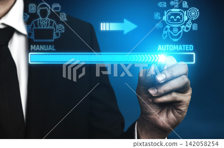 Transition from Manual Processes to Automated Solutions with Futuristic Robot Assistance in Business Context. Liminal Transition from Manual Processes to Automated Solutions with Futuristic Robot Assistance in Business Context. Liminal 142058254
