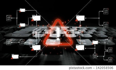 Artistic representation of digital security threats, showcasing a keyboard with warning symbols. A compelling image for discussions on cybersecurity and data safety. Sigmoid Artistic representation of digital security threats, showcasing a keyboard with warning symbols. A compelling image for discussions on cybersecurity and data safety. Sigmoid 142058506