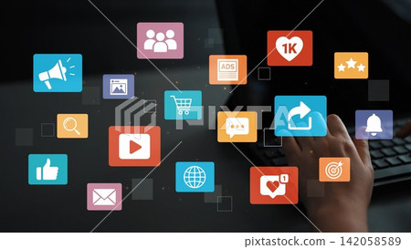 Colorful Icons Representing Social Media, Marketing, and Communication Concepts with a Focus on Engagement and Digital Interaction. Entropy Colorful Icons Representing Social Media, Marketing, and Communication Concepts with a Focus on Engagement and Digital Interaction. Entropy 142058589