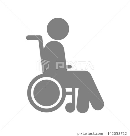 Low-profile wheelchair (foot-powered) / Pictogram for independent living support and welfare housing environment (black/gray) Low-profile wheelchair (foot-powered) / Pictogram for independent living support and welfare housing environment (black/gray) 142058712