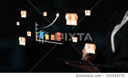 Business Growth Concept with Graph and Shopping Outlets Representations for E-Commerce and Online Retail Success Visualizations Gluon Business Growth Concept with Graph and Shopping Outlets Representations for E-Commerce and Online Retail Success Visualizations Gluon 142058735