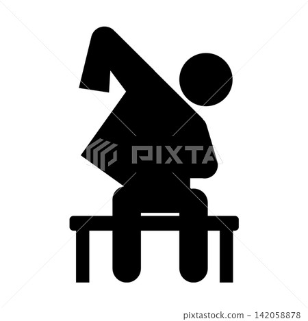Sitting down to change clothes (upper garment) / Pictogram for independent living support and welfare living environment (black/gray) Sitting down to change clothes (upper garment) / Pictogram for independent living support and welfare living environment (black/gray) 142058878