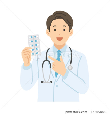 Presenting a prescription, male doctor, flat illustration Presenting a prescription, male doctor, flat illustration 142058880