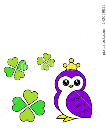 A cute purple owl wearing a four-leaf clover and a crown. A cute purple owl wearing a four-leaf clover and a crown. 142059035